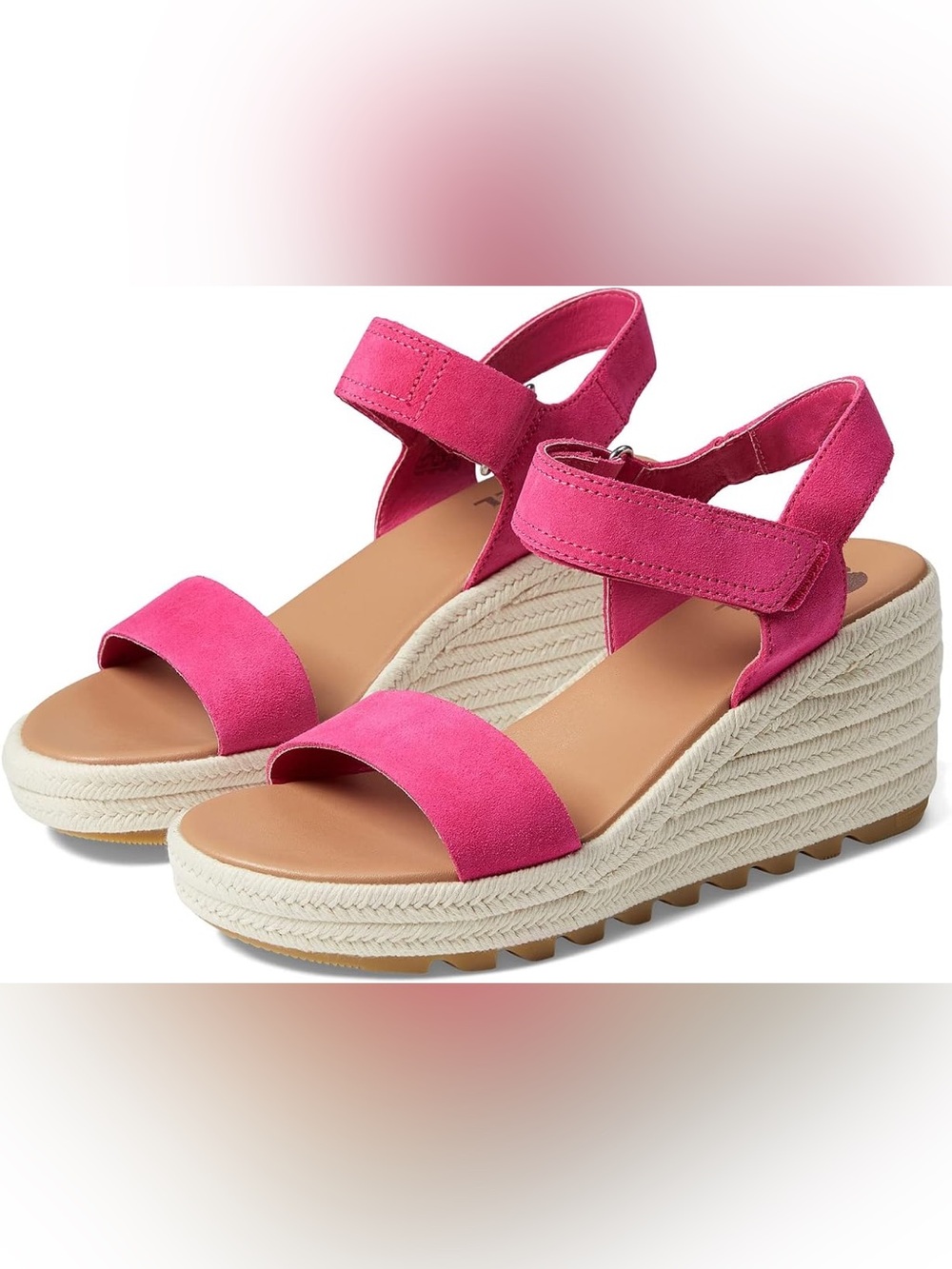 SOREL Cameron Suede Wedge Espadrille Sandals Fuchsia Pink 7.5
